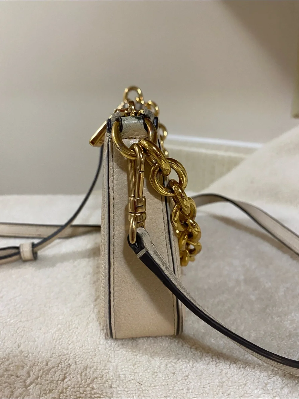 kate spade Cream Pebbled Leather Crossbody with Gold Chain Accent